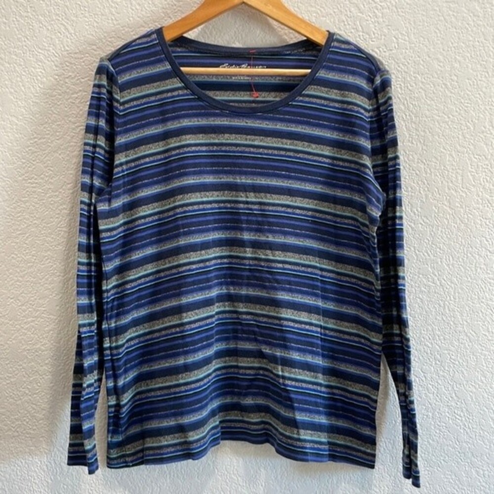 Eddie Bauer Blue & Gray Stripe Crew Neck Long Sleeve Size XL